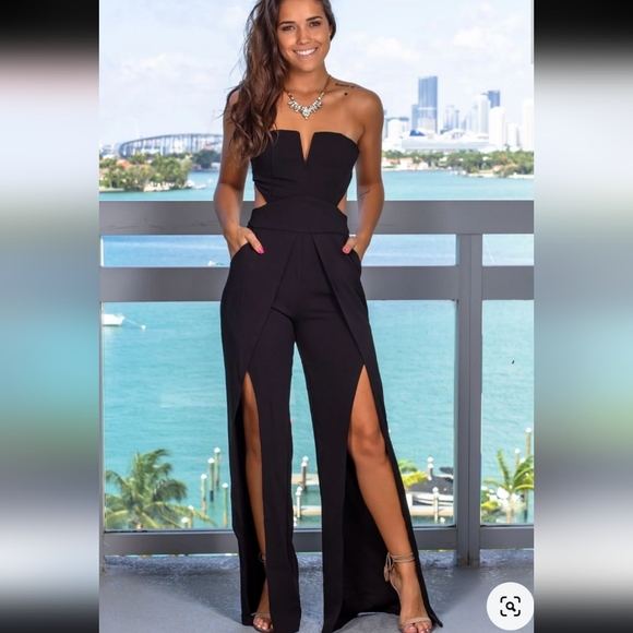 Privy Strapless Black‎ Jumpsuit With Slits in Legs Women's Size Medium - Picture 1 of 10